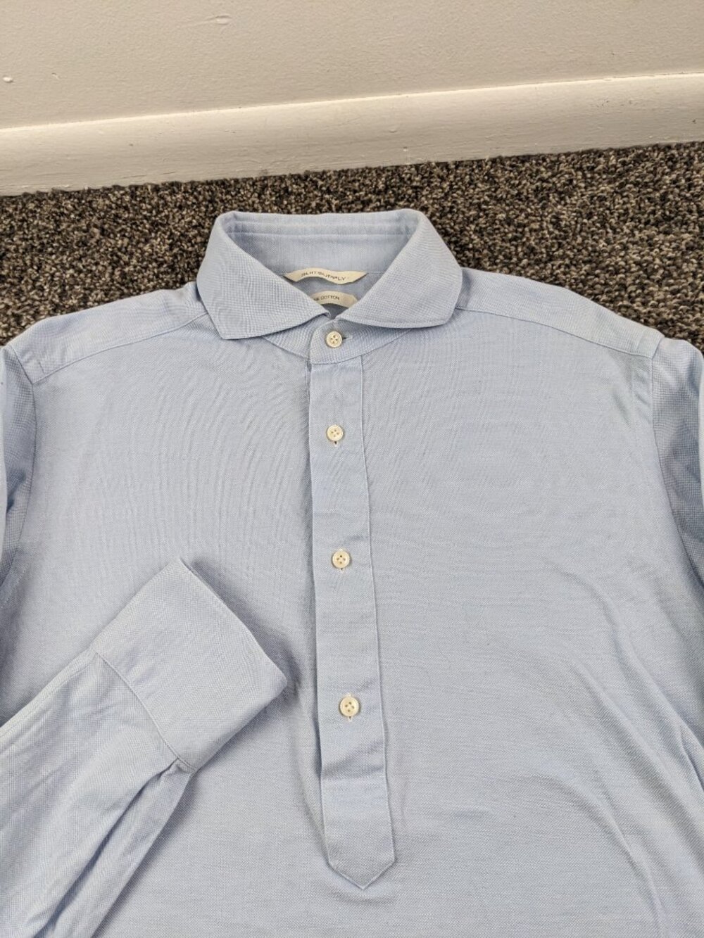 Suitsupply Dress Shirt Popover Pique Cotton L/S Button Sz 15 3/4 Extra Slim Fit